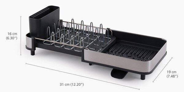 Čierny nastaviteľný plastový odkvapkávač 31x19 cm Extend Slim Steel – Joseph Joseph