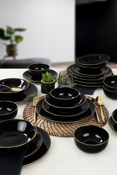 ASIR Porcelánová jedálenská súprava 24 ks BLACK čierne zlato