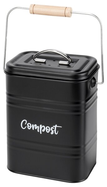 VILDE Kuchynský kompostér s uhlíkovým filtrom, na bio odpad, kovový, čierny, 3,5 l