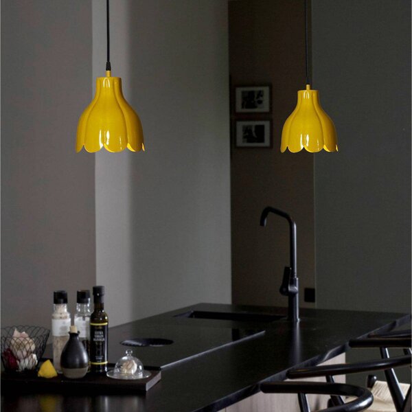 PR Home závesné svietidlo Tulippa, žluté, Ø 17 cm, zástrčka, E27, Žltá / oranžová, Obývacia izba / jedáleň, kov, Škandinávsky, Závesné svietidlo