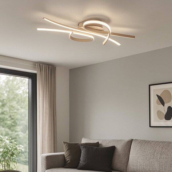 Stropné LED svetlo Biba, piesková farba, dĺžka 100 cm, kov,, Krémová / jantárovo žltá, Obývacia izba / jedáleň, kov, Moderný, Stropné svetlo