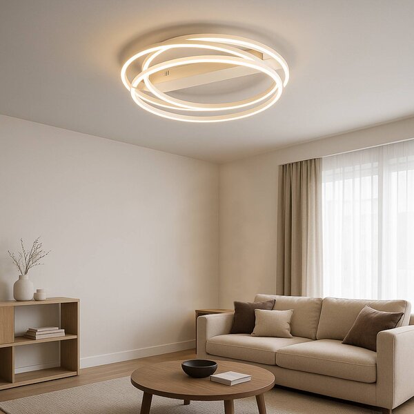 Stropné LED svetlo Kiku, Ø 56 cm, piesková farba, kov,, Krémová / jantárovo žltá, Obývacia izba / jedáleň, kov, Moderný, Stropné svetlo