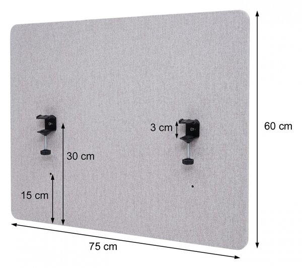Akustický panel na stôl HWC-G75 - dvojstenná látka/textil - 60x75cm - sivá