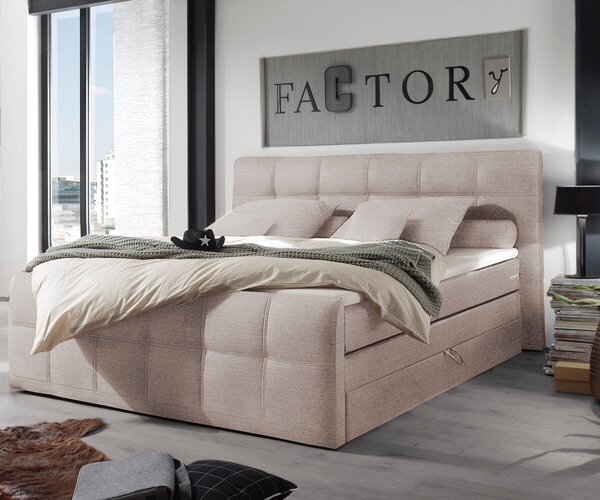 DELIFE Boxspring posteľ Amarillo 180x200 béžová texturovaná látka topper