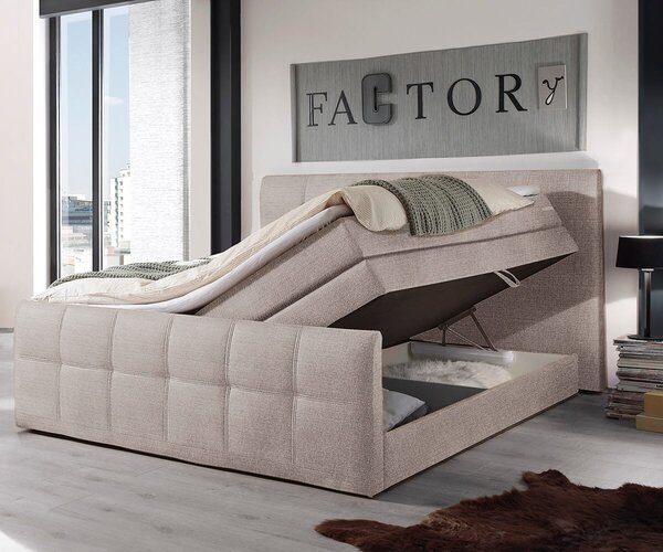 DELIFE Boxspring posteľ Amarillo 180x200 béžová texturovaná látka topper
