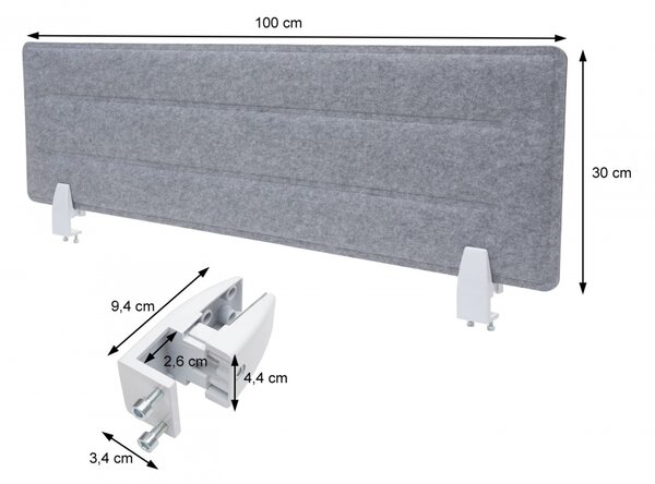 Akustický panel na stôl HWC-G76 - tkanina/textil s reliéfom - 100x30cm - sivá