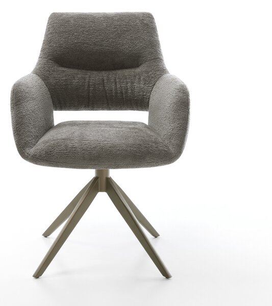 DELIFE Jedálenská stolička Yago-Flex s opierkami bouclé mäkký tmavobéžová krížová podstava široká titánová farba 360° otočný hojdacia funkcia vrecková pružina