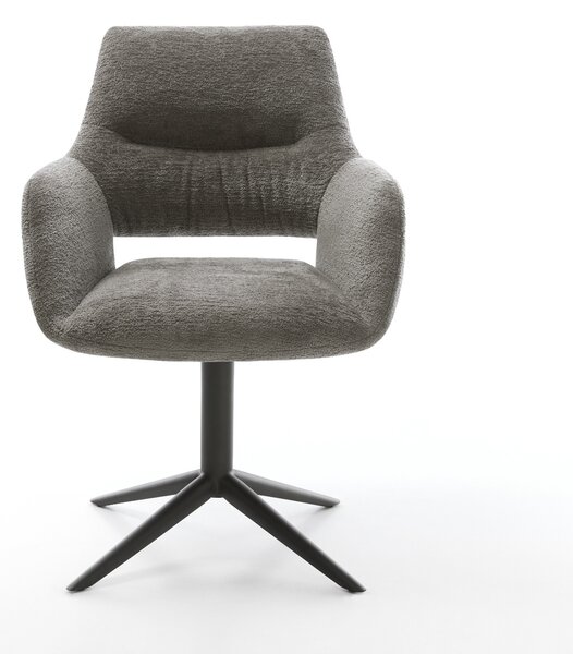 DELIFE Jedálenská stolička Yago-Flex s opierkami bouclé mäkký tmavobéžová krížová podstava čierna 360° otočný hojdacia funkcia vrecková pružina