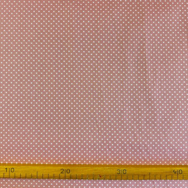 Metráž Bavlna vzorovaná - Biele bodky (3 mm) na ružovom