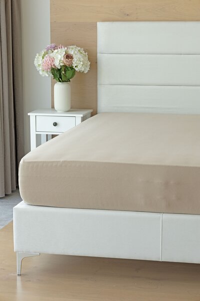 Prestieradlo Světle hnědé ELASTAN PREMIUM Jersey s elastanem PREMIUM 90-100 x 200-220/40