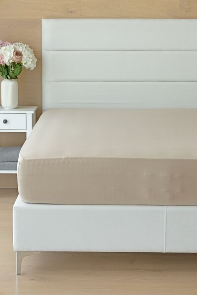 Prestieradlo Světle hnědé ELASTAN PREMIUM Jersey s elastanem PREMIUM 90-100 x 200-220/40
