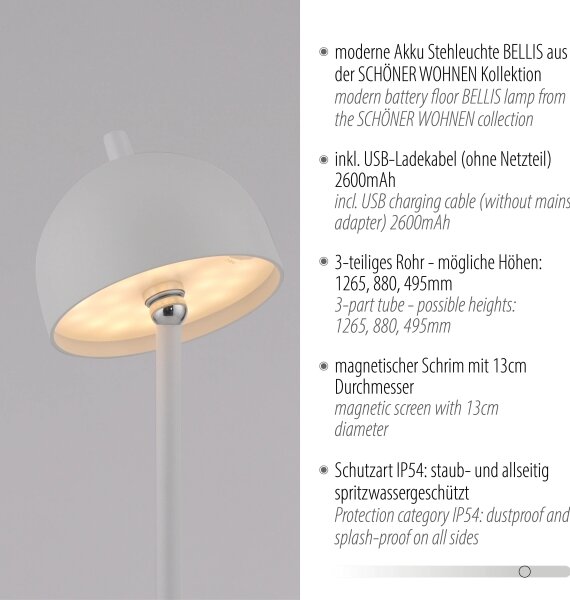 Schöner Wohnen 19245-16 - LED stmievateľná stojacia lampa BELLIS LED/2,5W/5V IP54 biela