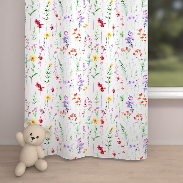 Biante Detský bavlnený záves Sandra SA-492 Kvetovaná lúka na bielom 150x140 cm