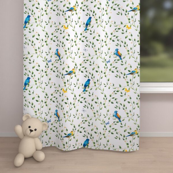 Biante Detský bavlnený záves Sandra SA-501 Modré vtáky a vetvičky na bielom 150x140 cm