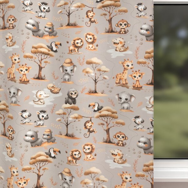 Biante Detský bavlnený záves Sandra SA-514 Africké zvieratká na sivom 150x220 cm