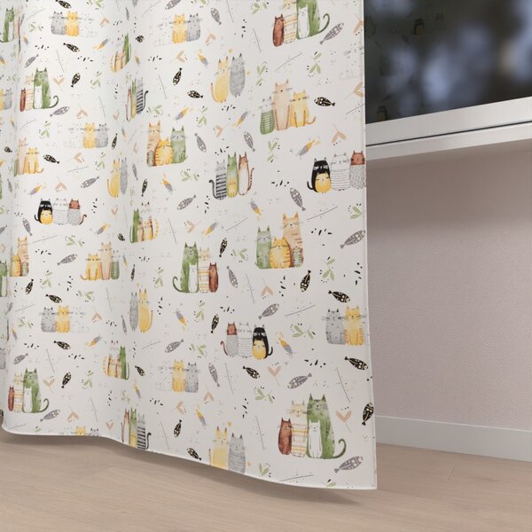 Biante Detský bavlnený záves Sandra SA-652 Mačací svet zeleno-žltý na bielom 150x150 cm
