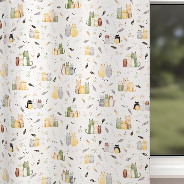 Biante Detský bavlnený záves Sandra SA-652 Mačací svet zeleno-žltý na bielom 150x150 cm