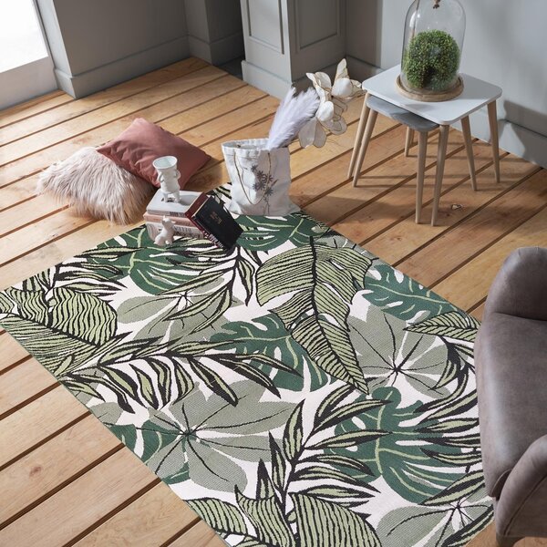 Béžovo-zelený koberec s motívom listov Zelená Šírka: 200 cm | Dĺžka: 270 cm