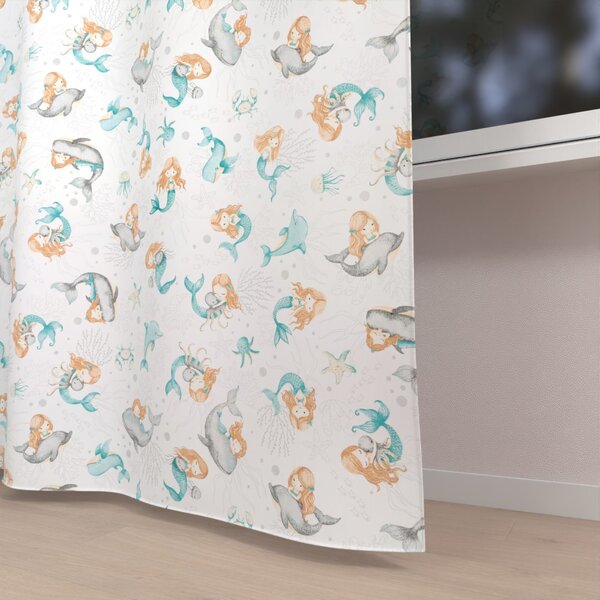 Biante Detský bavlnený záves Sandra SA-691 Modrozelené morské panny s delfínmi a veľrybami na bielom 150x140 cm
