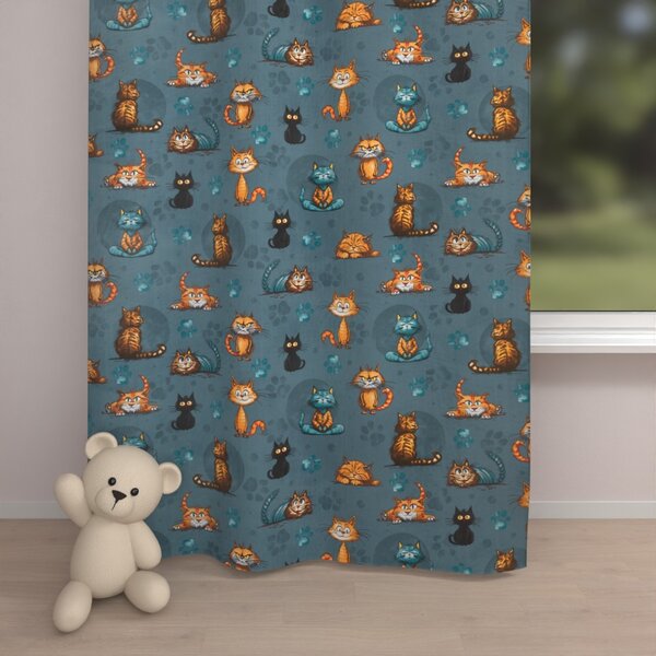 Biante Detský bavlnený záves Sandra SA-705 Mačacia partia na tmavo sivomodrom 150x140 cm
