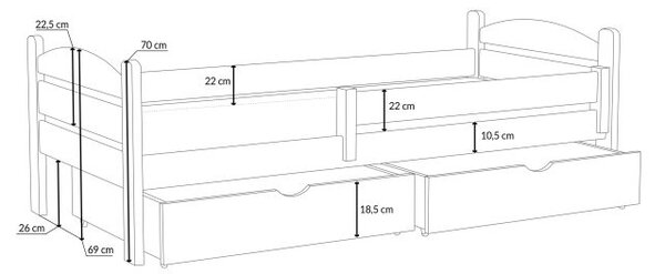 MAXMAX Detská posteľ z masívu borovice ELENA so šuplíkmi - 200x90 cm - PRÍRODNÁ BOROVICA