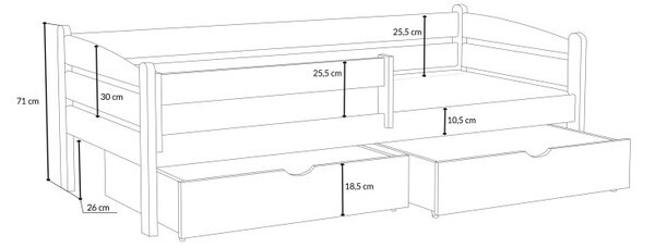MAXMAX Detská posteľ z masívu borovice ZORA so šuplíkmi - 200x90 cm - PRÍRODNÁ BOROVICA