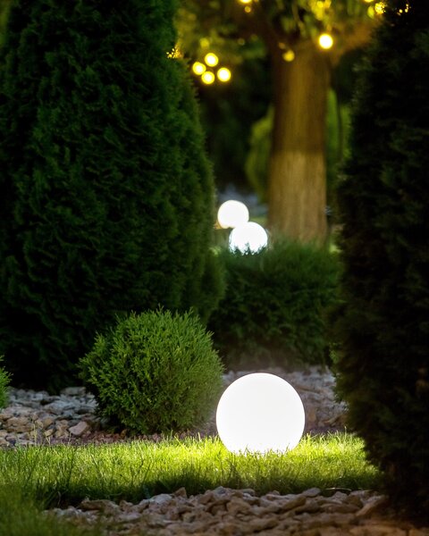 Vonkajšie guľaté LED svietidlo biele syntetický materiál 26 cm IP67 vodoodolné s diaľkovým ovládaním záhradné osvetlenie