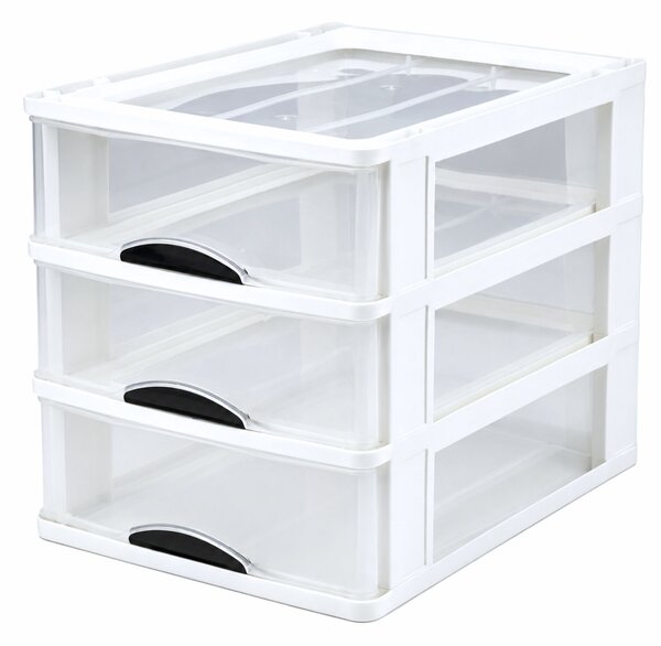 LEAN Plastový organizér s 3 zásuvkami - biely