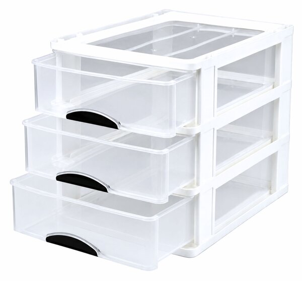 LEAN Plastový organizér s 3 zásuvkami - biely