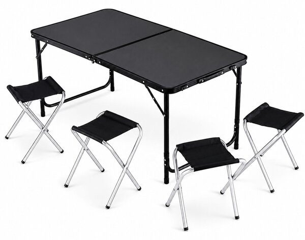 LEAN Čierny skladací stôl + 4 stoličky