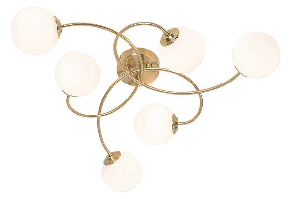 Moderne plafondlamp goud met opaal glas 6-lichts - Athens
