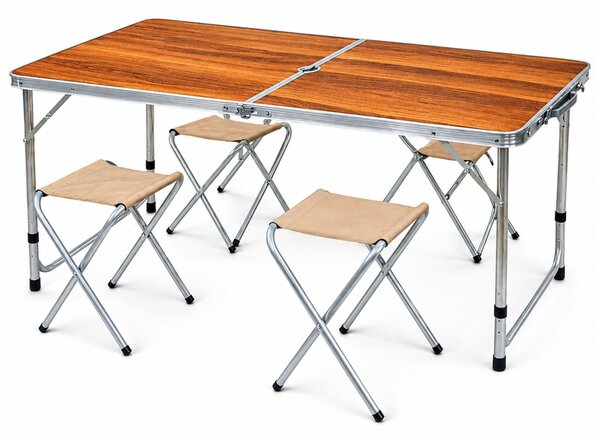 LEAN Hnedý skladací stôl + 4 stoličky