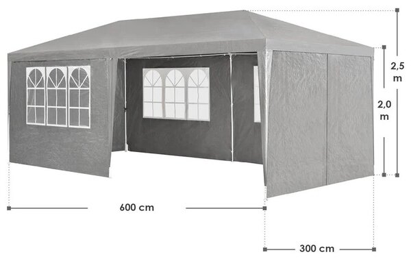 Párty stan 3x6 m - tmavosivá