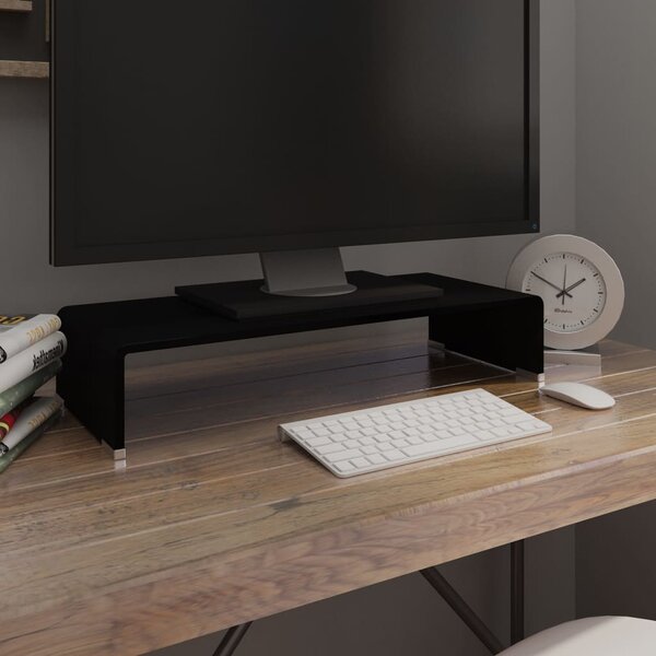 Sklenený TV stojan/stojan pod monitor, čierny, 60x25x11 cm