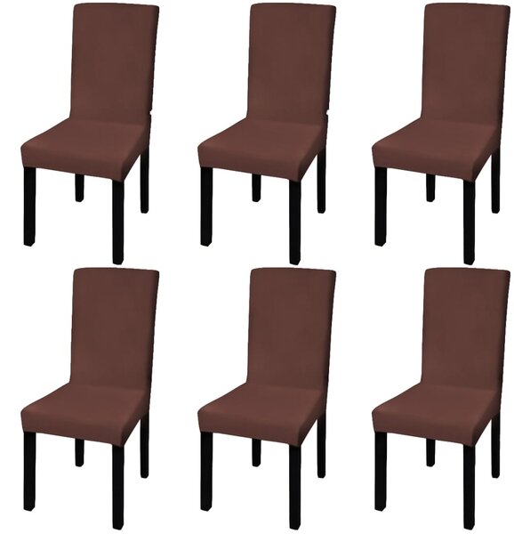 Rovný naťahovací poťah na stoličku, 6 ks, hnedý