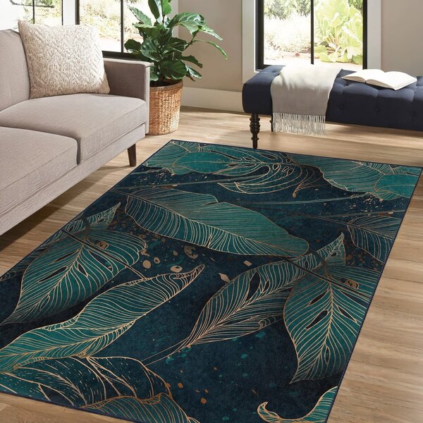 Prateľný behúň v petrolejovej farbe 80x200 cm Midnight Jungle – Mila Home