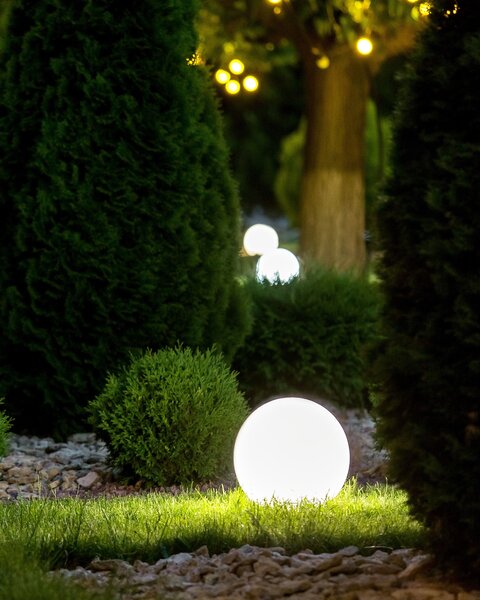 Vonkajšie guľaté LED svietidlo biele syntetický materiál 38 cm IP67 vodoodolné s diaľkovým ovládaním záhradné osvetlenie
