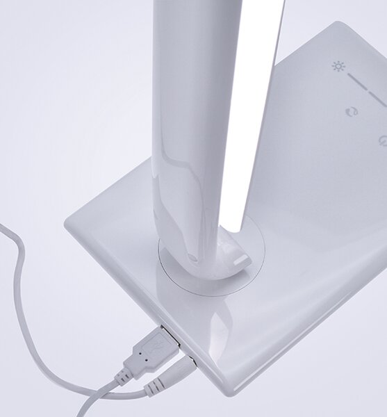SOLIGHT LED stolný lampička stmievateľná 12W/3000K-6000K/700Lm, USB, biely lesk