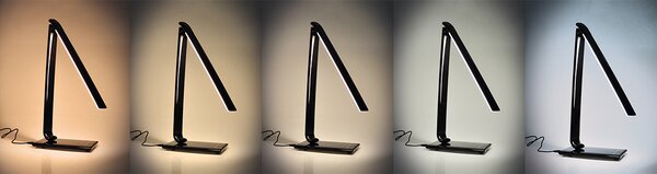 SOLIGHT LED stolná lampička stmievateľná 12W/3000K-6000K/700Lm, USB, čierna