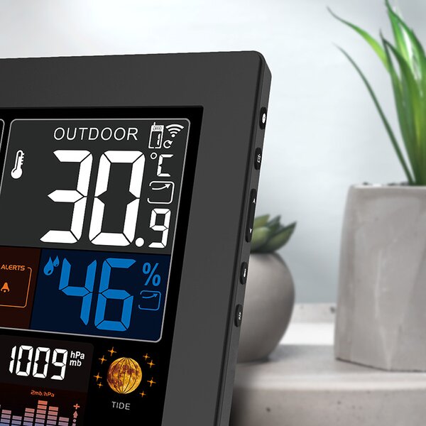 SOLIGHT Meteorologická stanica, XL farebný LCD, teplota, vlhkosť, tlak, RCC, čierna, TE81XL