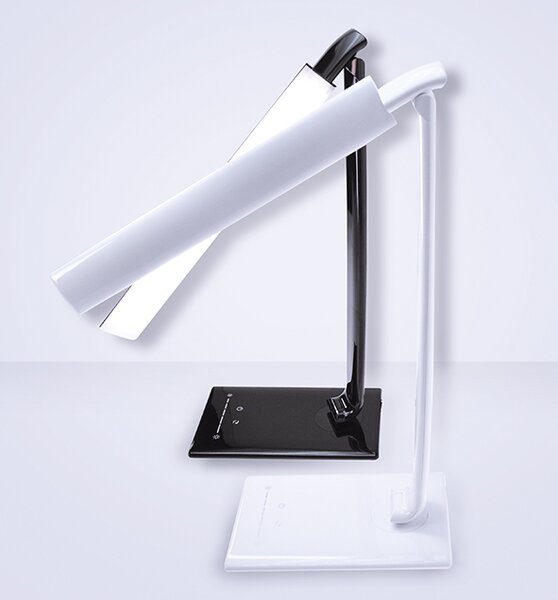 SOLIGHT LED stolný lampička stmievateľná 12W/3000K-6000K/700Lm, USB, biely lesk