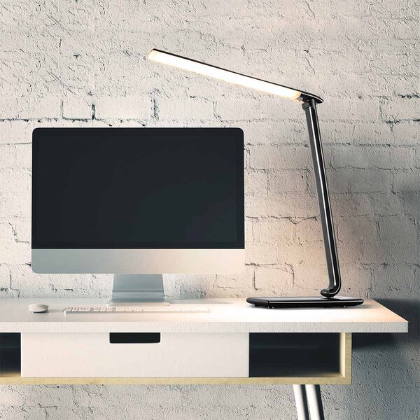 SOLIGHT LED stolná lampička stmievateľná 12W/3000K-6000K/700Lm, USB, čierna