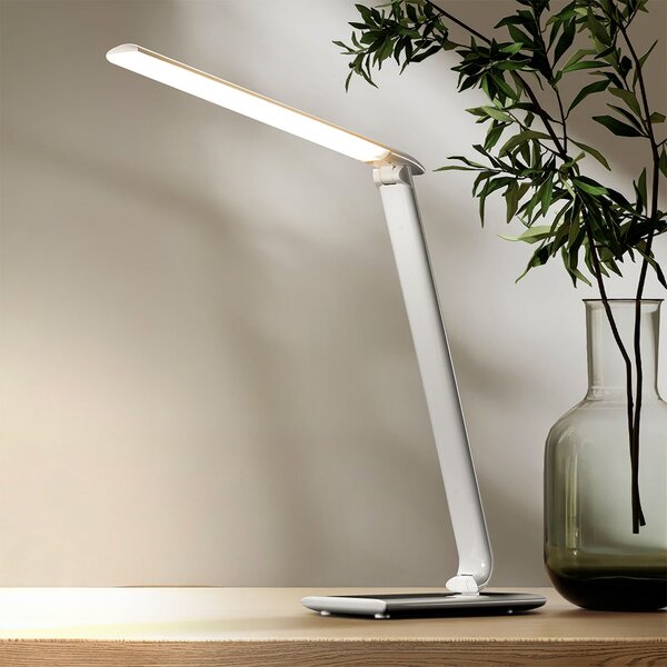 SOLIGHT LED stolný lampička stmievateľná 12W/3000K-6000K/700Lm, USB, biely lesk