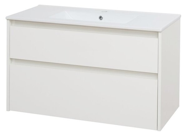 Mereo Opto, kúpeľňová skrinka s keramickým umývadlom 101 cm, biela, dub, biela/dub, čierna Opto, kúpeľňová skrinka s keramickým umývadlom 101 cm, bie…