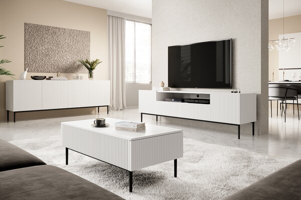 TV stolík Nicole 200 cm s otvorenou policou - biely mat / čierna
