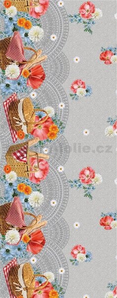 Obrus PVC 185B, metráž, 20 m x 140 cm, vlčí máky s košíkmi, IMPOL TRADE