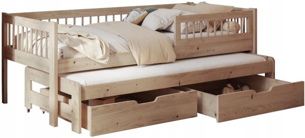 MAXMAX Detská posteľ z masívu borovice ORION s prístelkou a šuplíky - 200x90 cm - prírodná