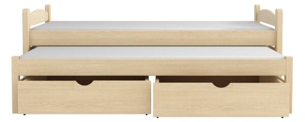 MAXMAX Detská posteľ z masívu borovice PATRICIE s prístelkou a šuplíkmi - 200x90 cm - PRÍRODNÁ BOROVICA