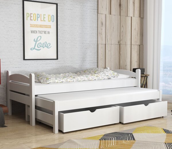 MAXMAX Detská posteľ z masívu borovice PATRICIE s prístelkou a šuplíkmi - 200x80 cm - BIELA
