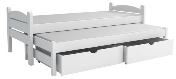 MAXMAX Detská posteľ z masívu borovice PATRICIE s prístelkou a šuplíkmi - 200x80 cm - BIELA
